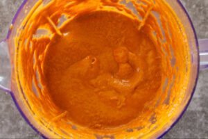 Blended romesco sauce in a blender