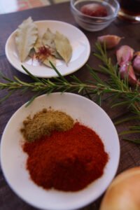 Spices for fish marinade sit on a table