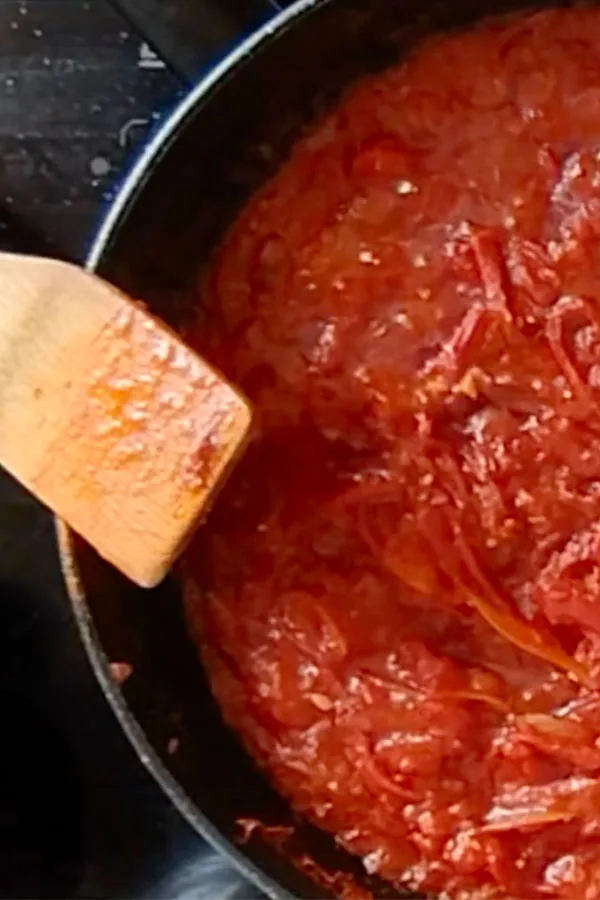 Sofrito sauce in a large pan.