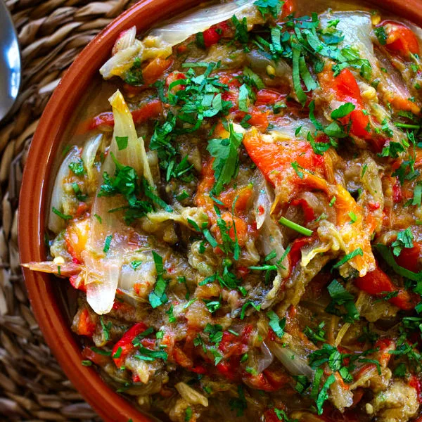 A small bowl of Catalan roasted Vegetables