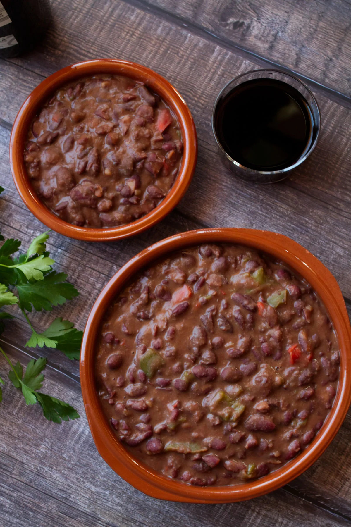 two earthware dishes full of Cantabrian bean stew.