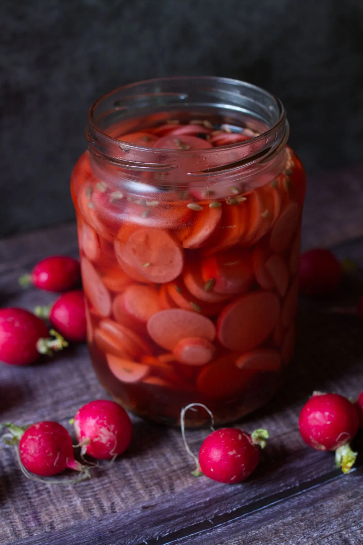 A jar of pickled radishes.